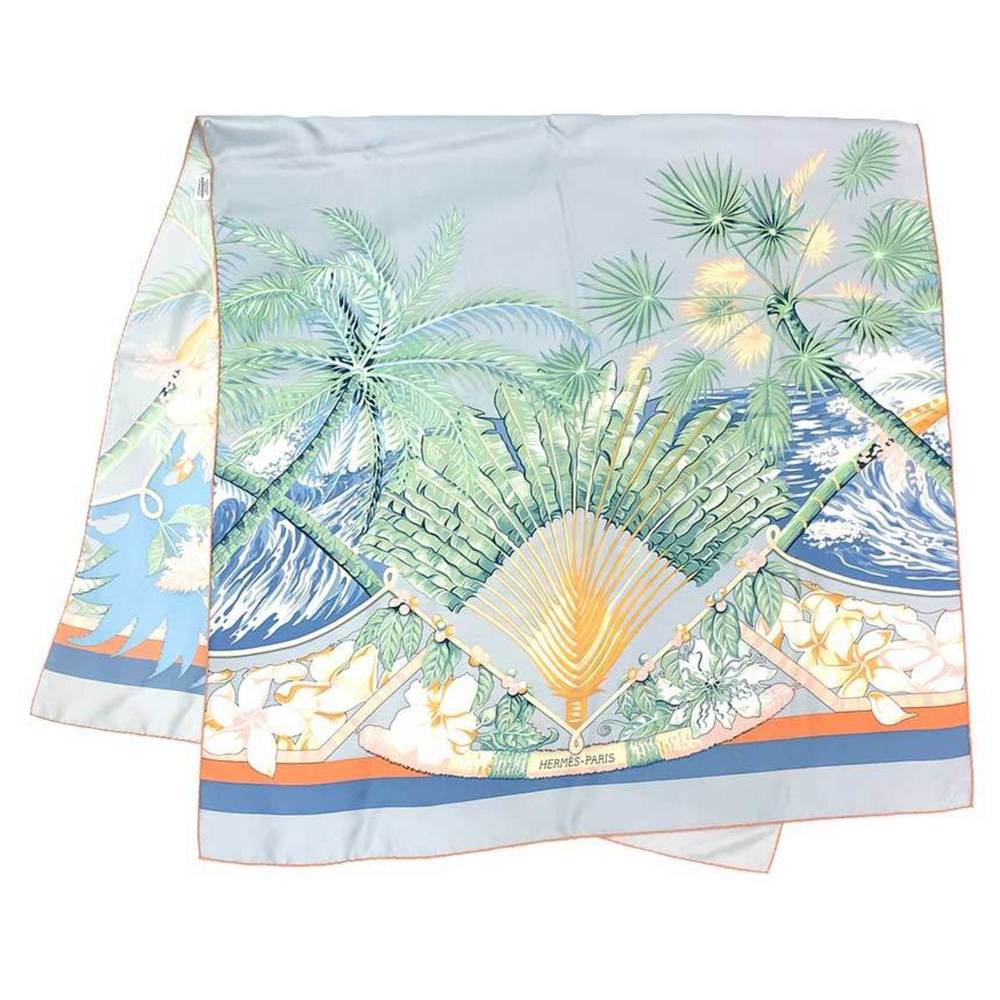 Hermes Blue and Green Tropical Scarf